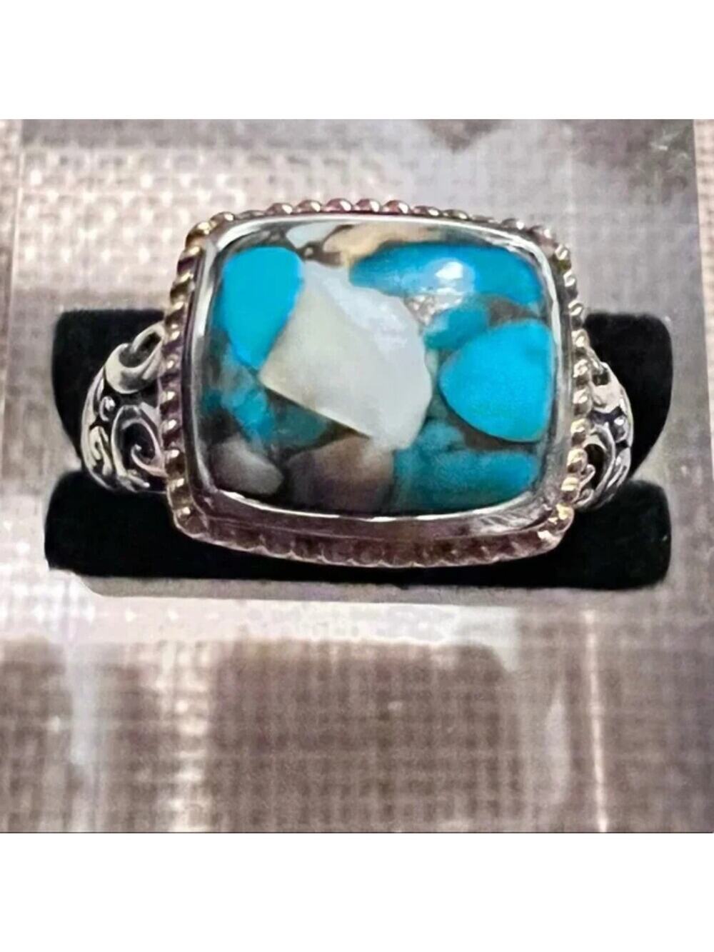 Spiny Oyster Mohave Turquoise & sterling Silver Filagree Rope Ring Size 10 New